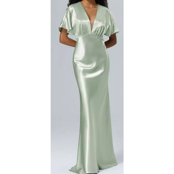 AW BRIDAL SZ 6 S sage green satin Otthild bridesmaid formal maxi dress NEW b91 - Picture 1 of 5